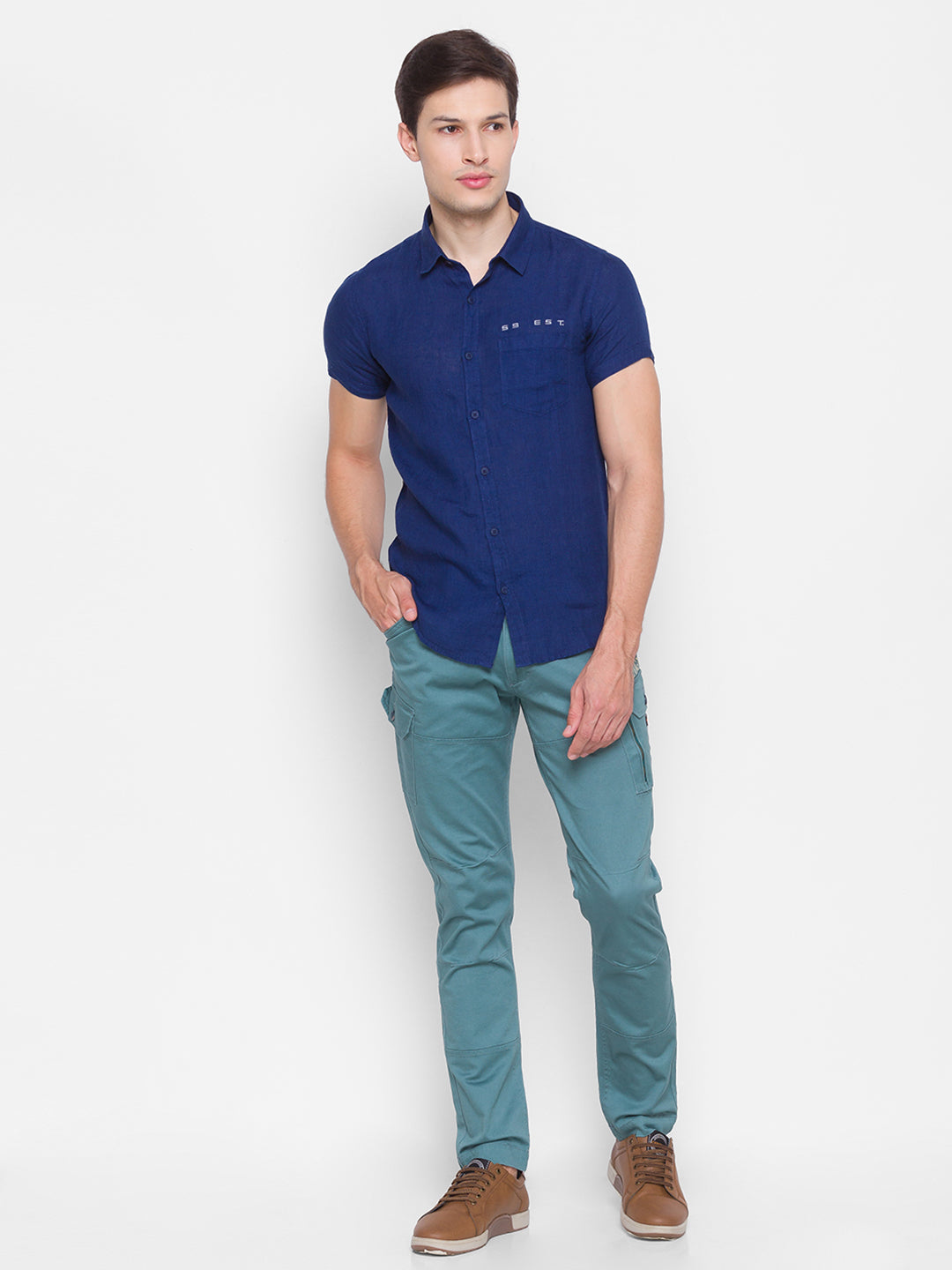 Spykar Slim Fit Blue Cotton Men Shirt