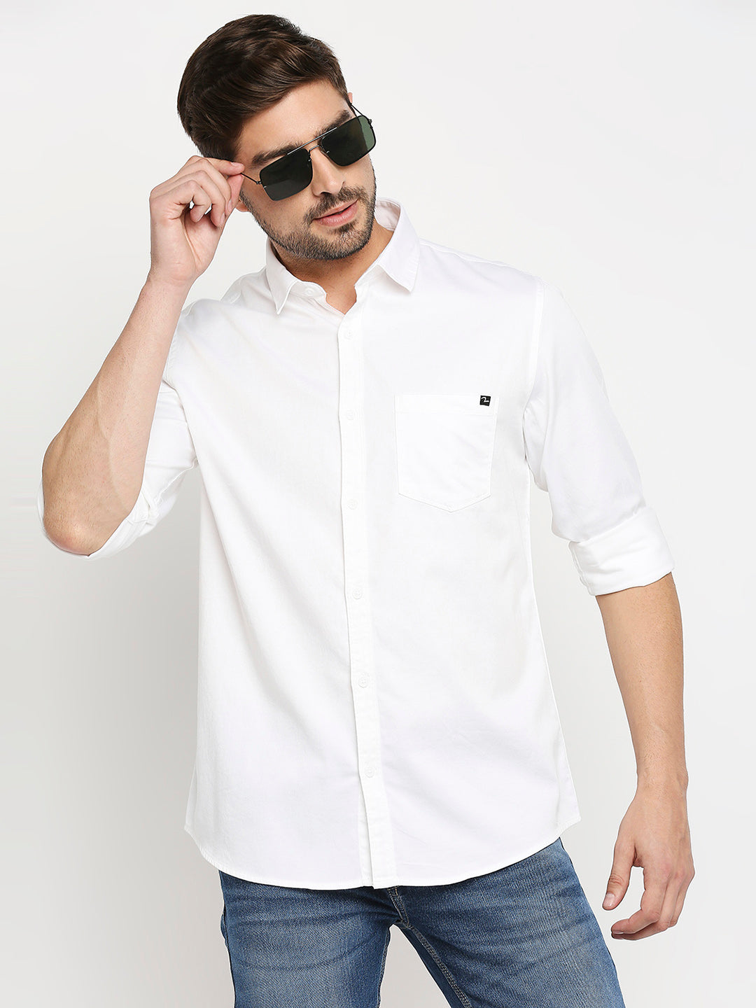 Spykar Men White Cotton Regular Fit Full Sleeve Casual Shirt