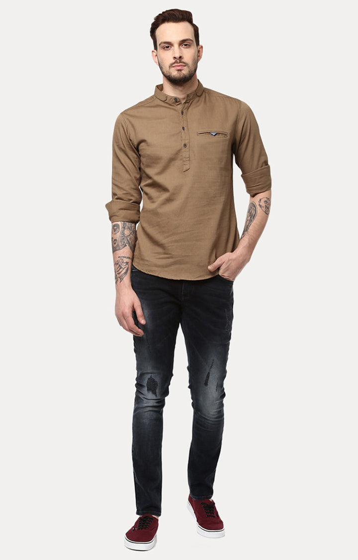 Spykar Men'S Brown Cotton Solid Casual Shirts