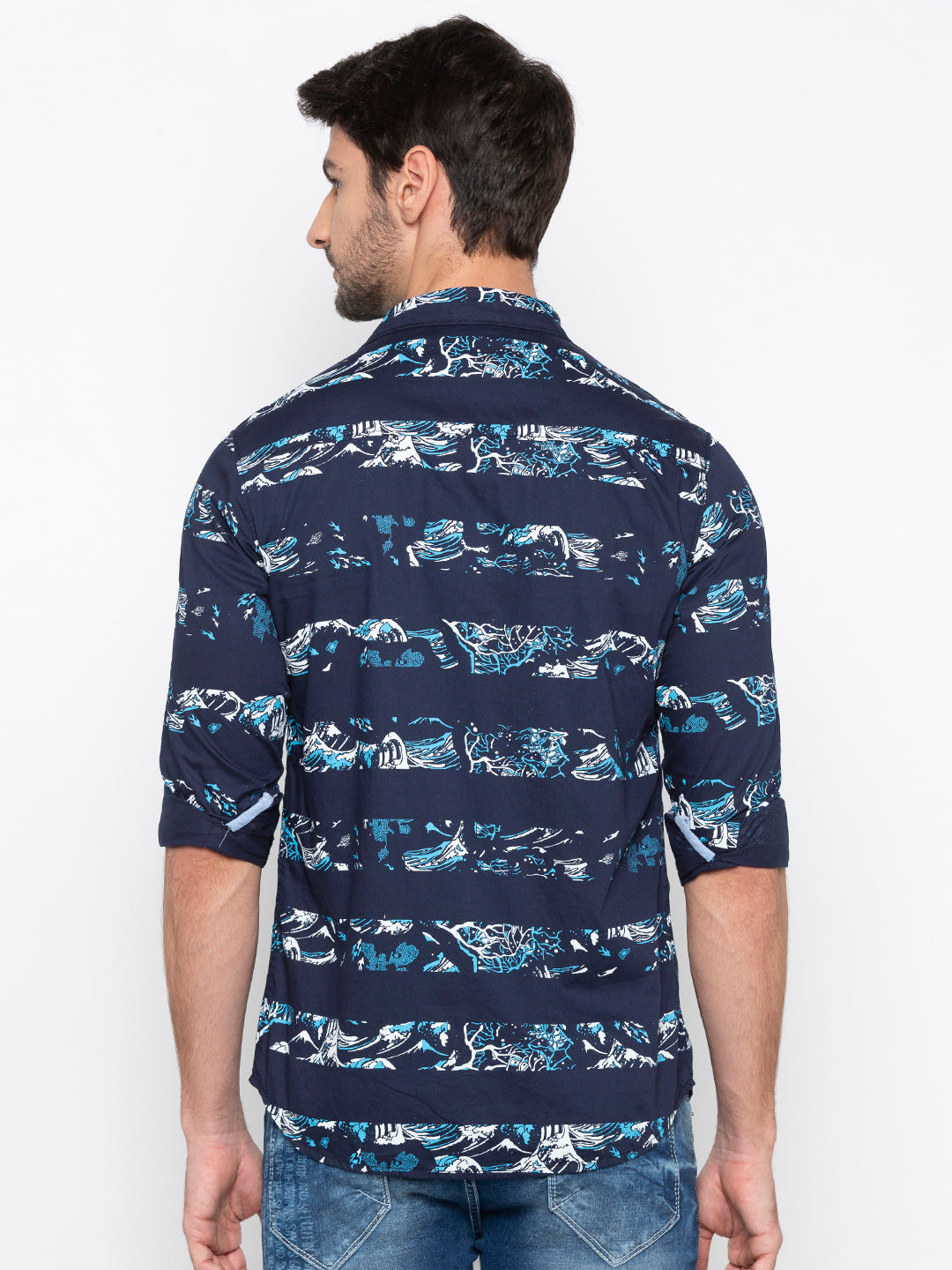 Spykar Men Navy Printed Slim Fit Casual Shirt