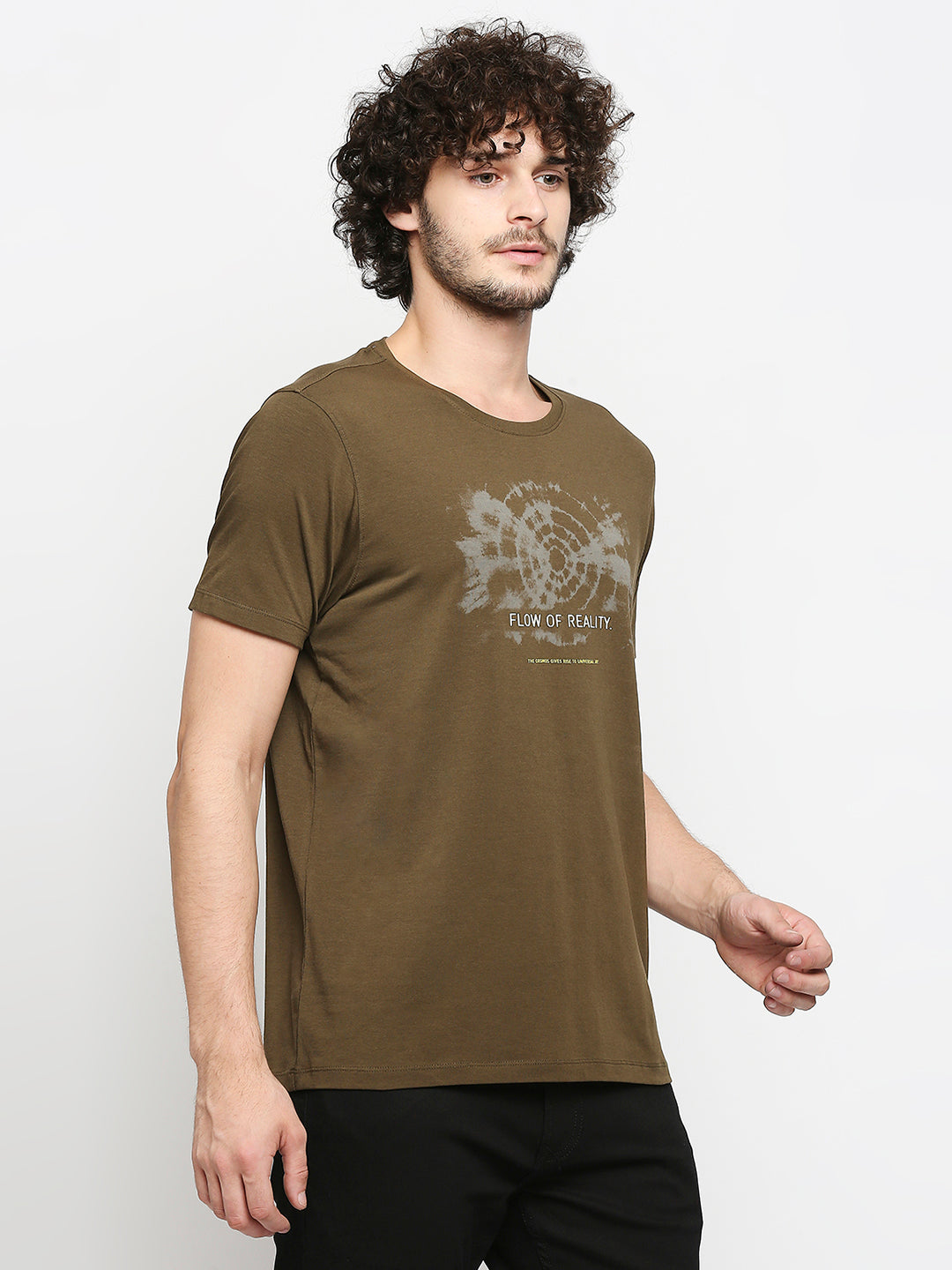 Spykar Men Green Cotton Slim Fit V-Neck T-Shirt