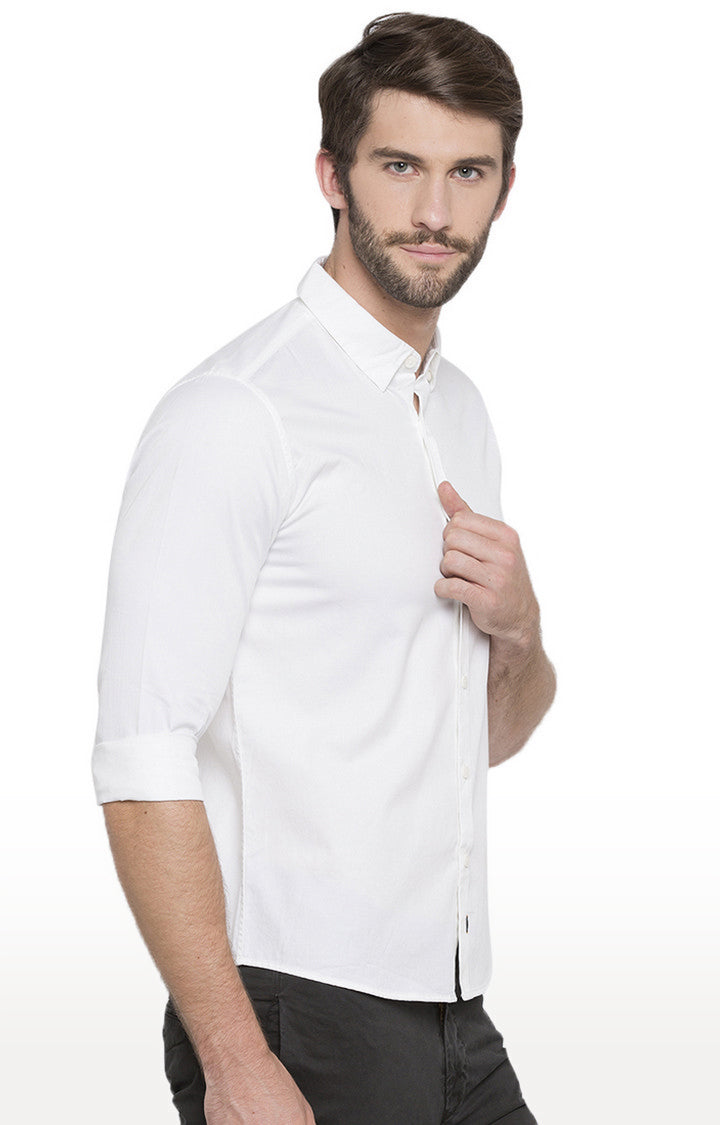 Spykar Men'S White Cotton Solid Casual Shirts