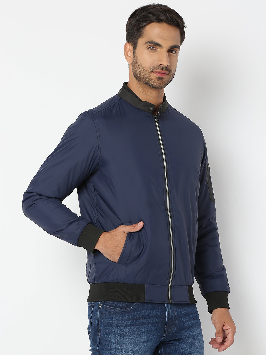 Spykar Men Navy Blue Nylon Regular Fit Jacket