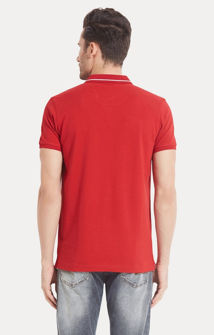 Spykar Red Solid Slim Fit Polo T-Shirt