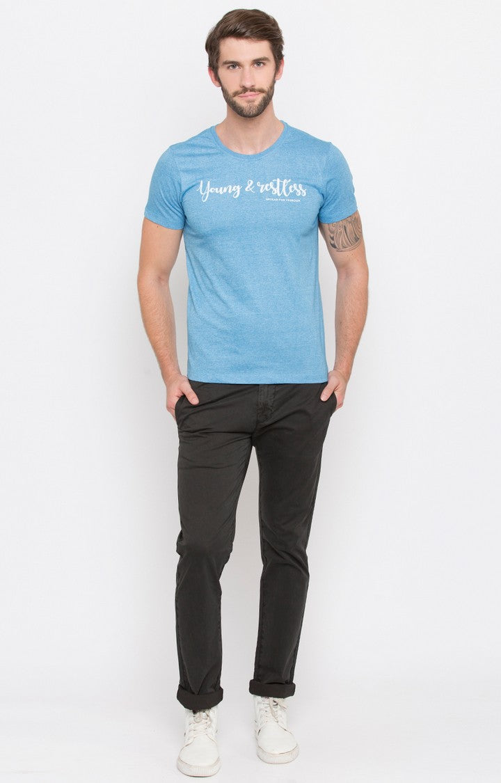 Spykar Blue Cotton Slim Fit T-Shirt For Men