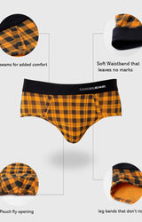 Underjeans By Spykar Men Orange Check Cotton Blend Brief