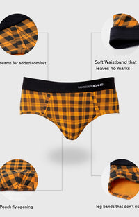 Underjeans By Spykar Men Orange Check Cotton Blend Brief