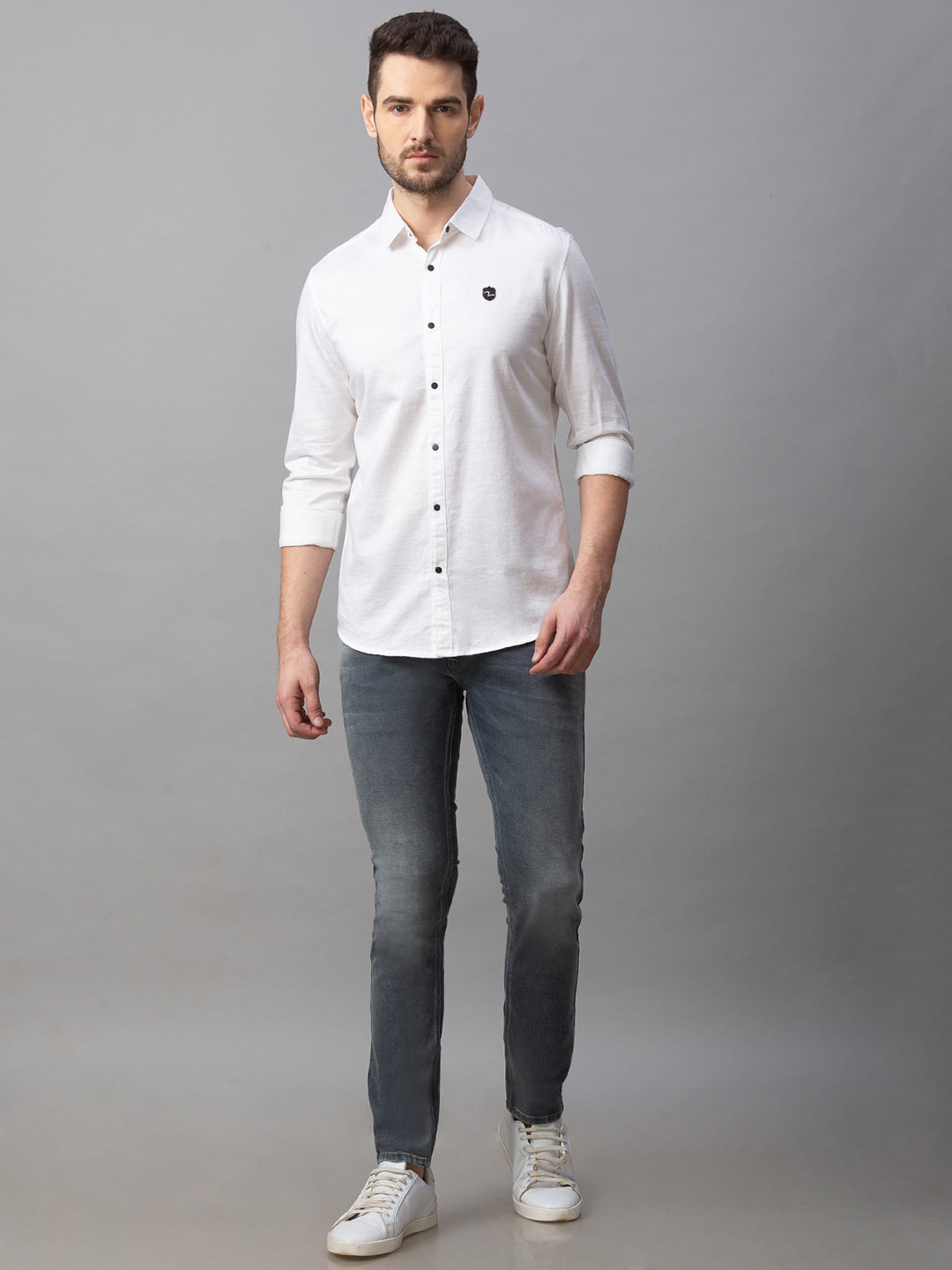 Spykar Men White Cotton Slim Fit Shirt