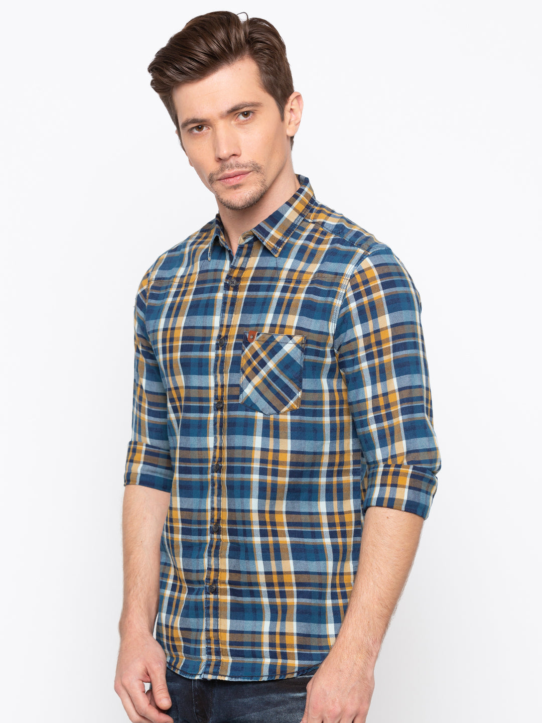 Spykar Slim Fit Men Blue Cotton Casual Shirt