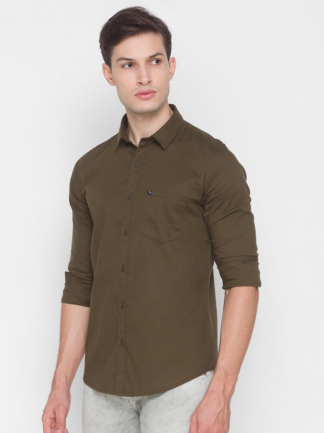 Spykar Green Cotton Men Shirt