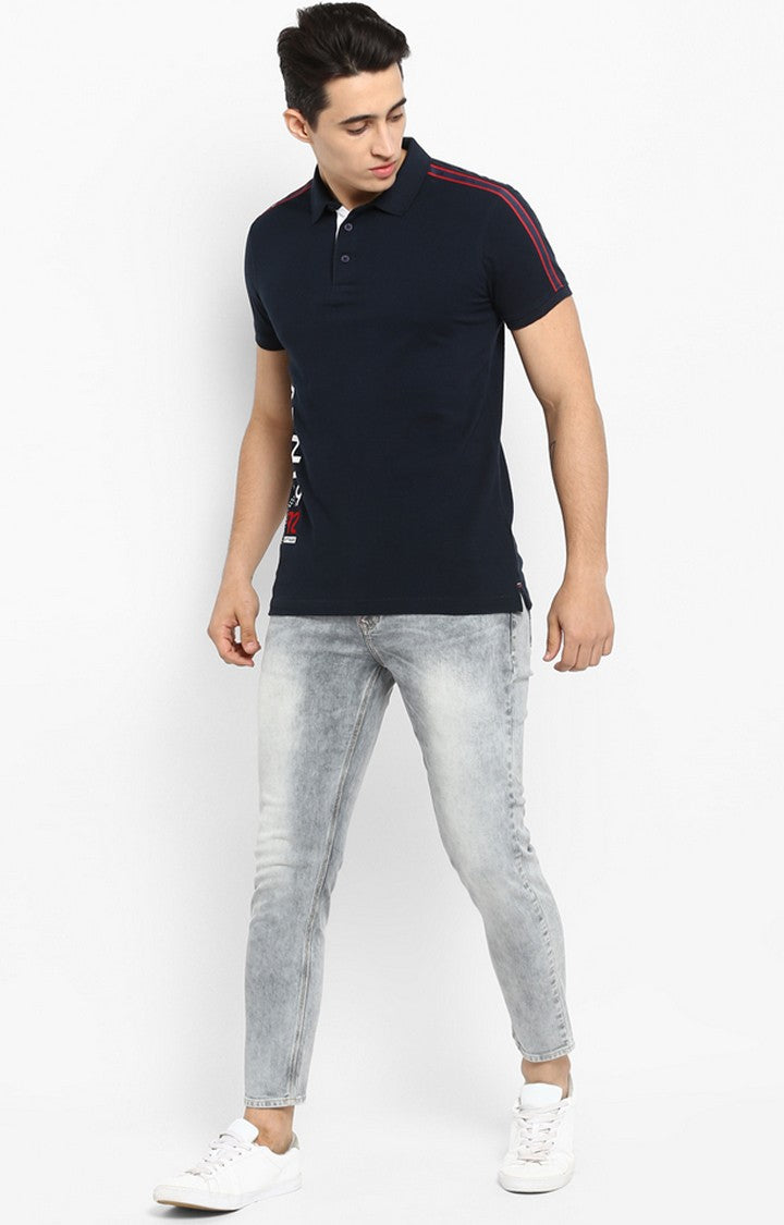 Spykar Navy Blue Printed Slim Fit T-Shirt