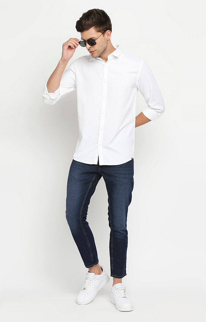 Spykar Men White Cotton Slim Fit Casual Shirts