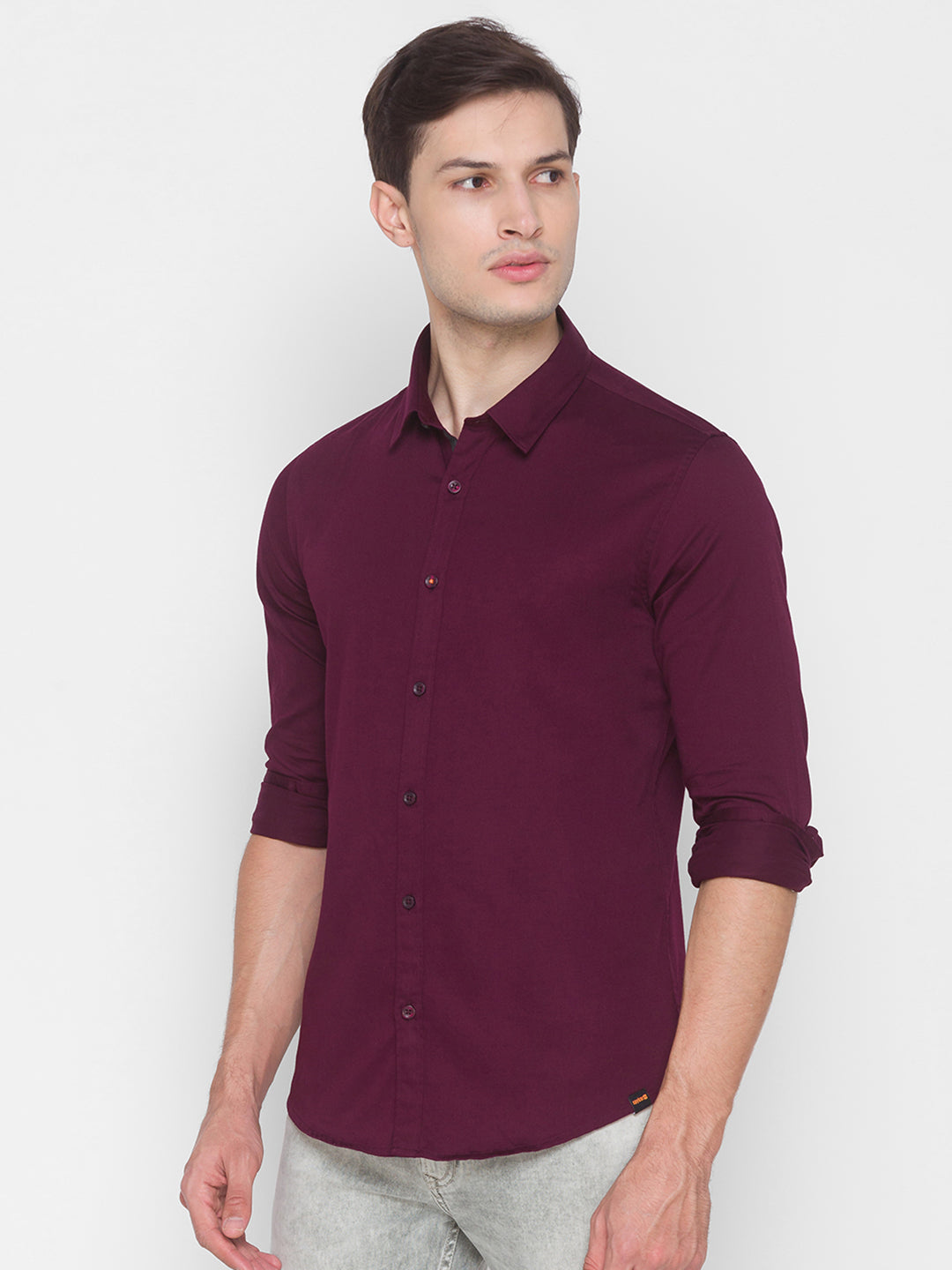 Spykar Slim Fit Red Cotton Men Shirt