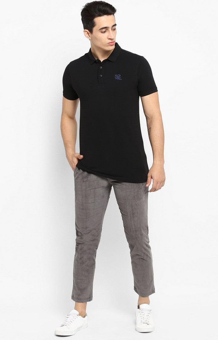 Spykar Black Solid Slim Fit Polos T-Shirt