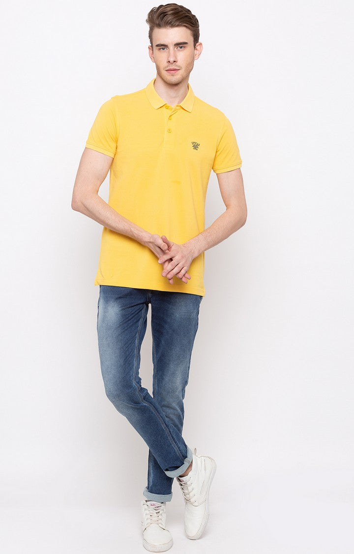 Spykar Yellow Solid Slim Fit Polo T-Shirt