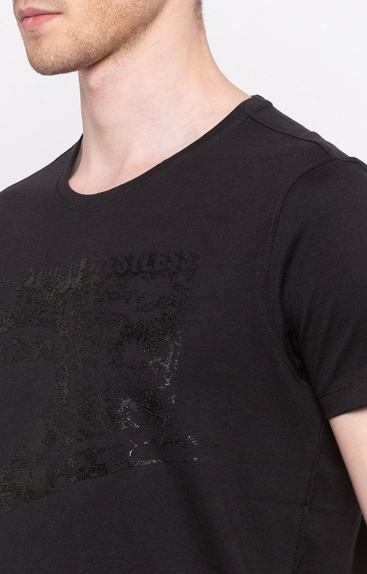 Spykar Black Printed Slim Fit Men T-Shirts