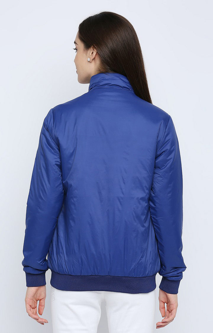Spykar Women Blue Nylon Regular Fit Round Neck Jacket