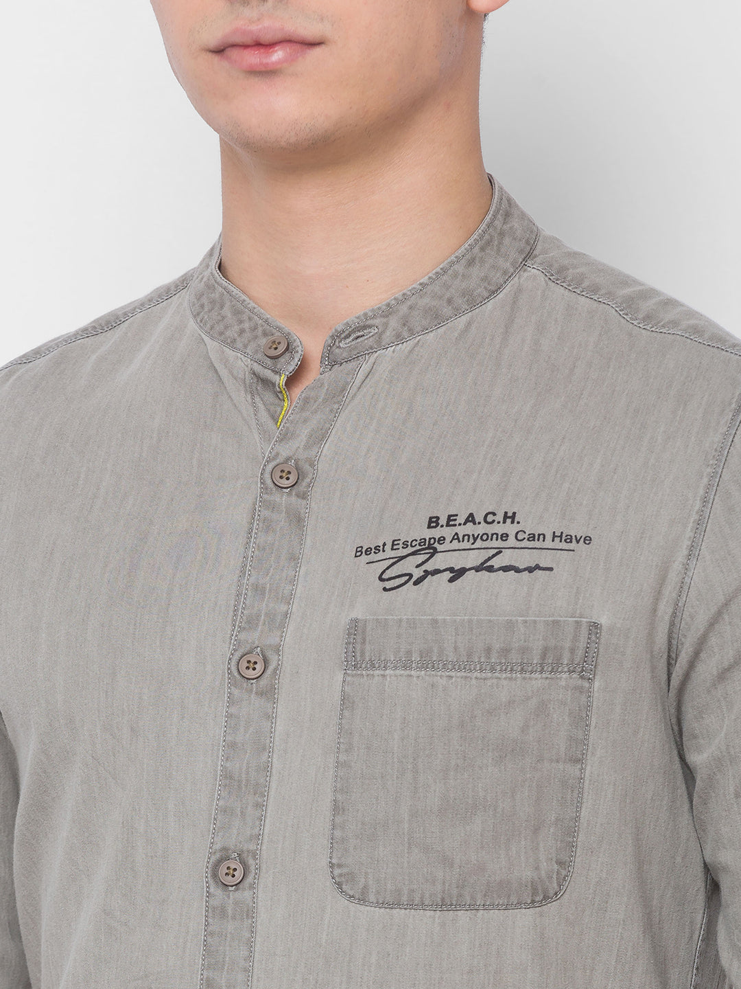 Spykar Men Ash Grey Cotton Shirts (Slim)