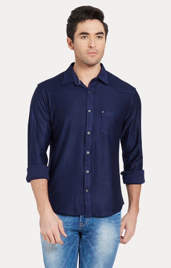 Spykar Men'S Blue Cotton Solid Casual Shirts