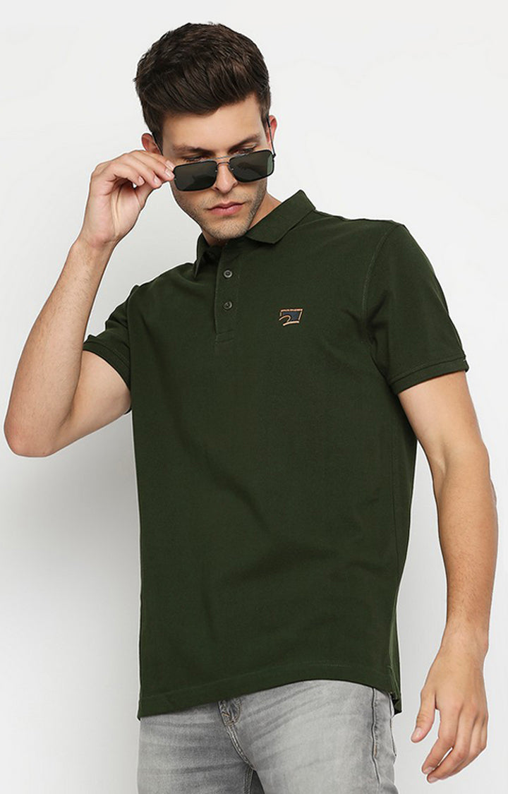 Spykar Men Green Cotton Printed Half Sleeve Polo T-shirt