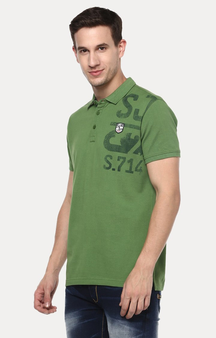 Spykar Green Cotton Polo T-Shirt