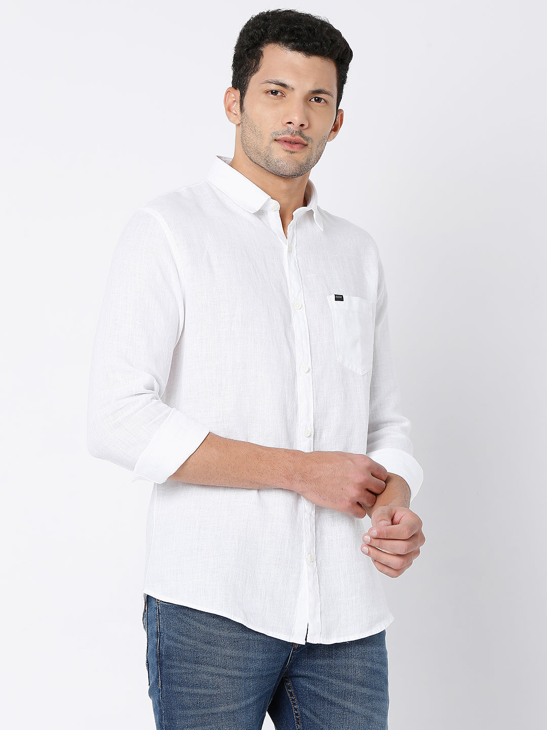 Spykar White Cotton Full Sleeve Plain Shirt For Men