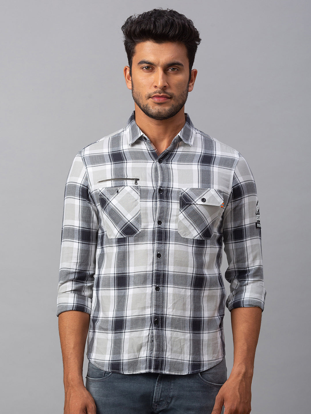 Spykar Men Grey Cotton Slim Fit Shirt (Slim)