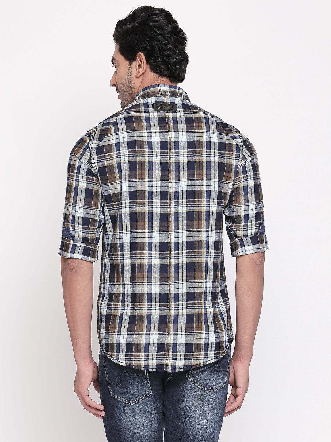 Spykar Men Olive Checked Slim Fit Casual Shirt