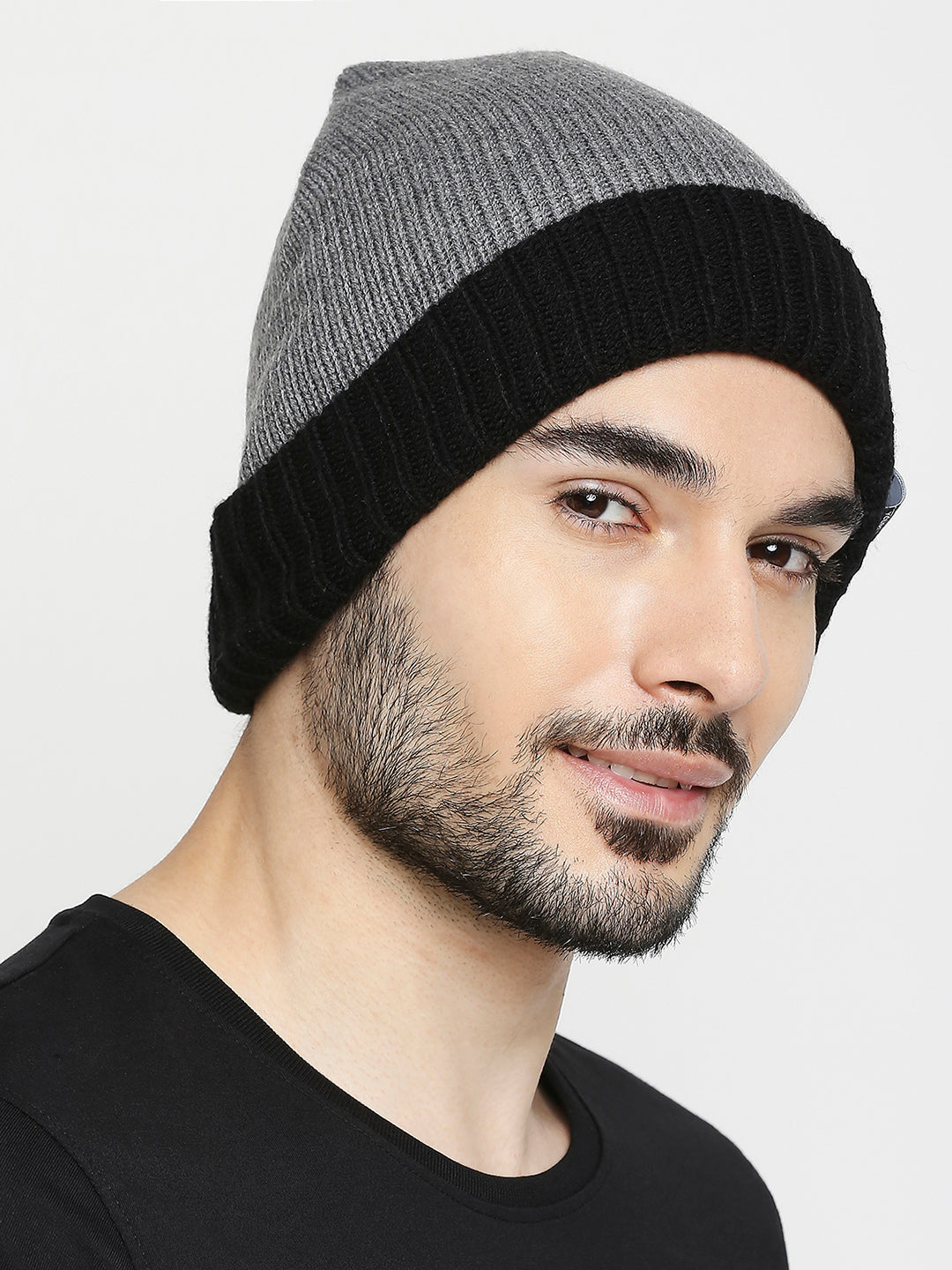 Spykar Grey & Black Cotton Beanie Cap