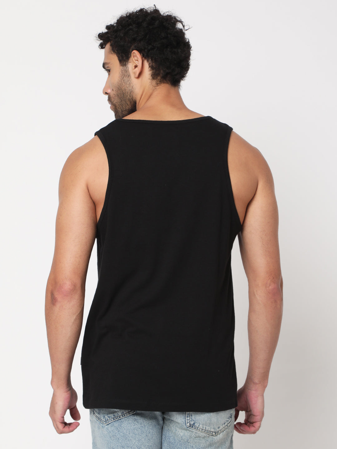 Spykar Men Black Cotton Sleeveless Printed Vest