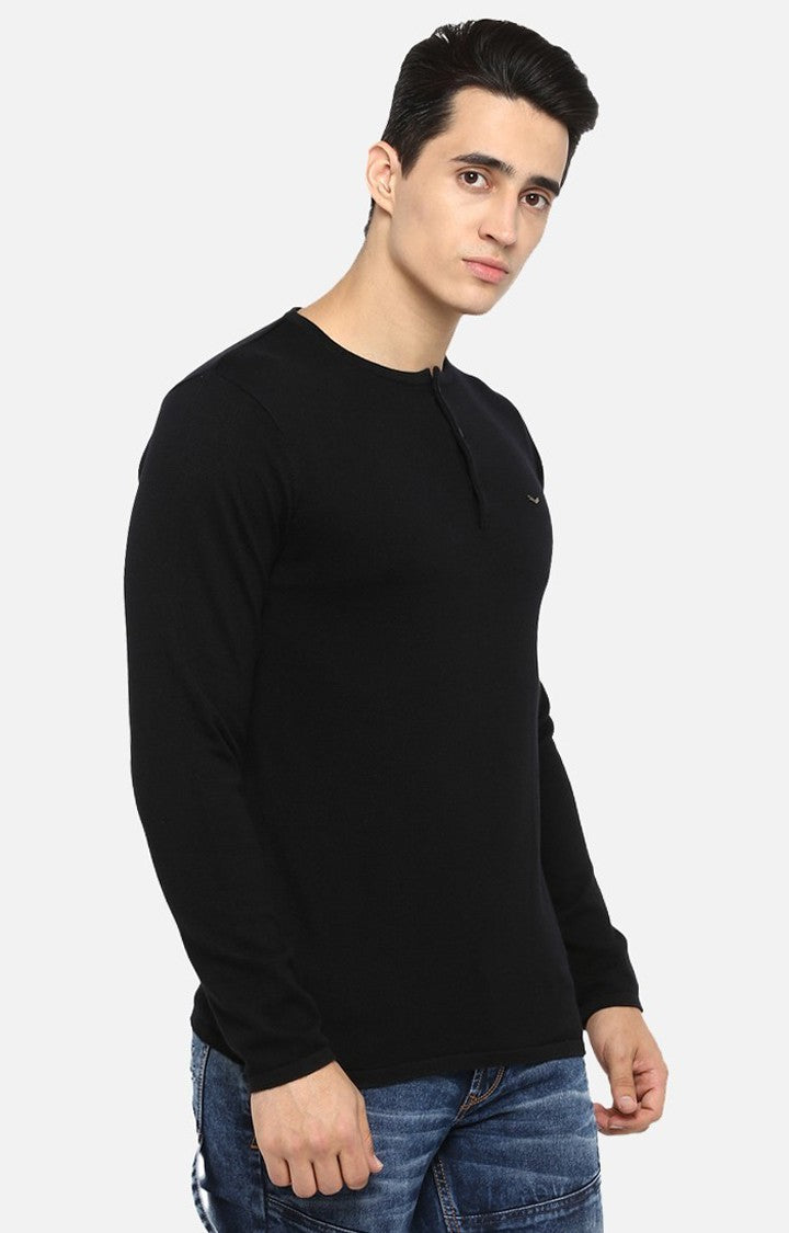 Spykar Black Solid Slim Fit Men T-Shirts