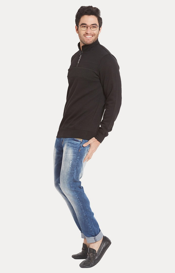 Spykar Black Solid Slim Fit Sweatshirt