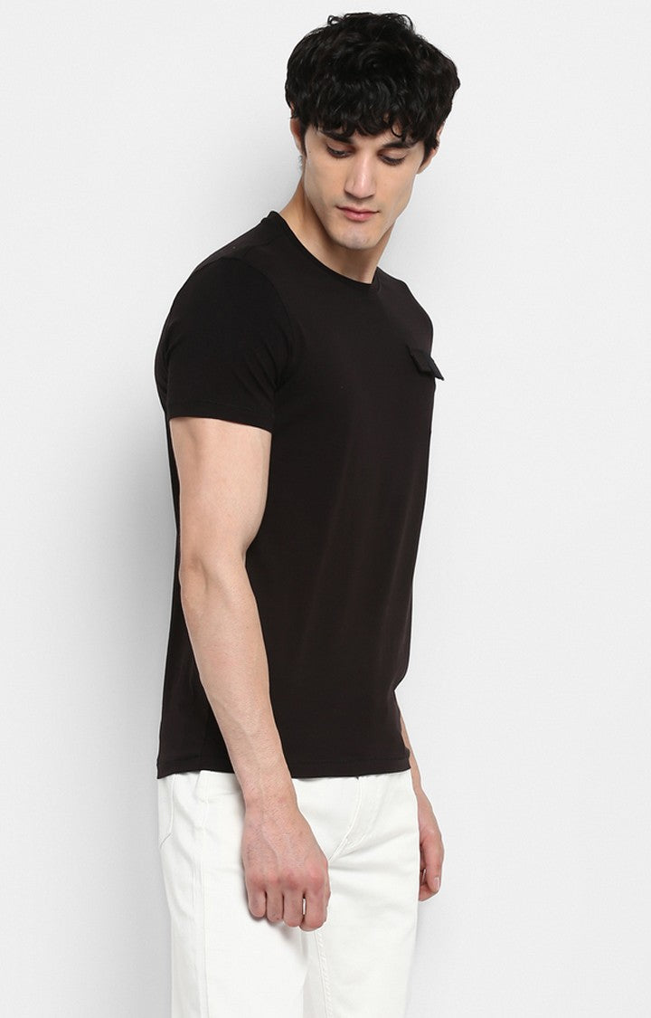 Spykar Black Solid Slim Fit Men T-Shirts