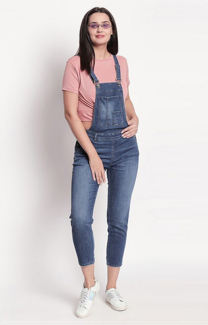 Spykar Women Blue Cotton Skinny Fit Dungaree