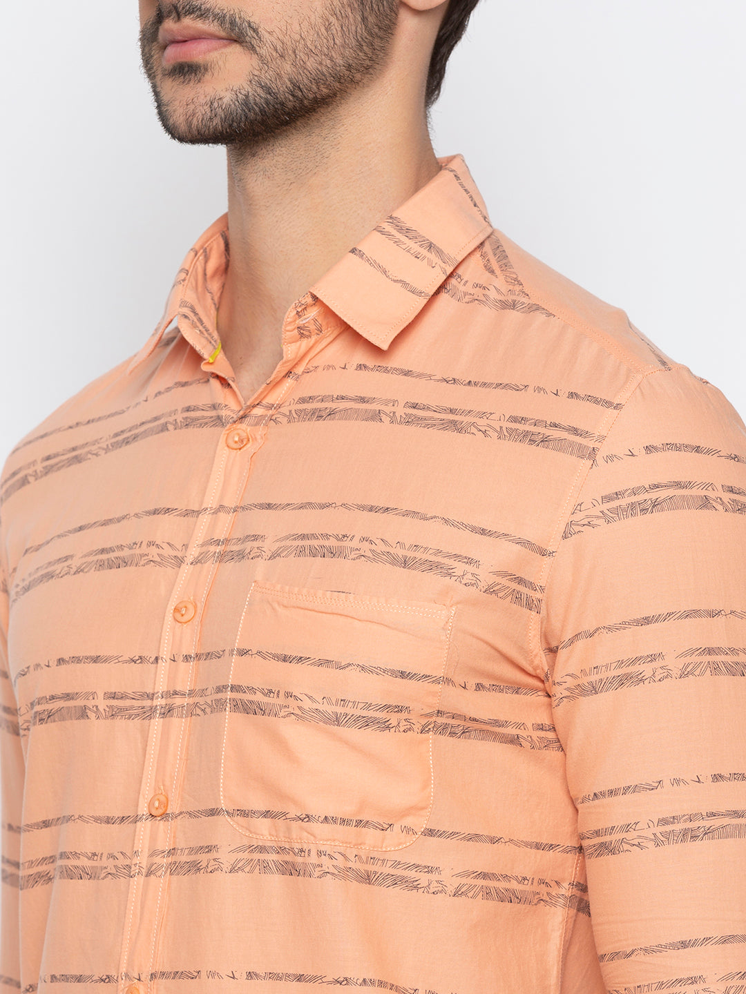 Spykar Slim Fit Men Orange Striped Casual Shirt