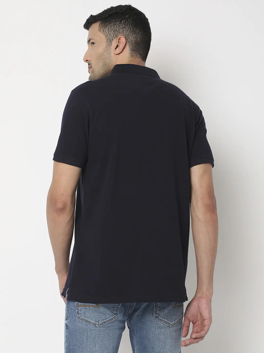 Spykar Men Navy Blue Cotton Regular Fit Plain Polo Tshirt