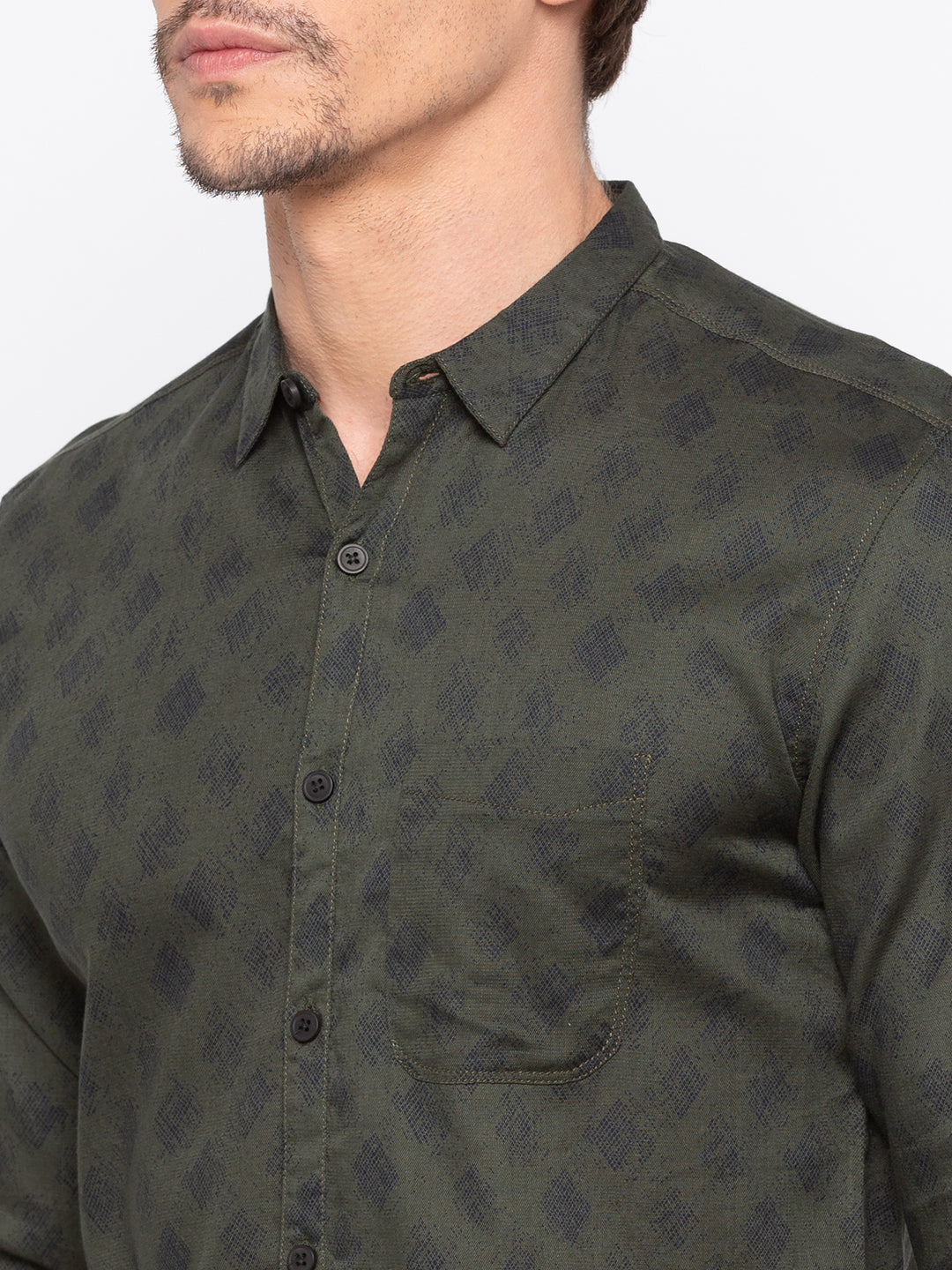 Spykar Men Olive Printed Slim Fit Casual Shirt