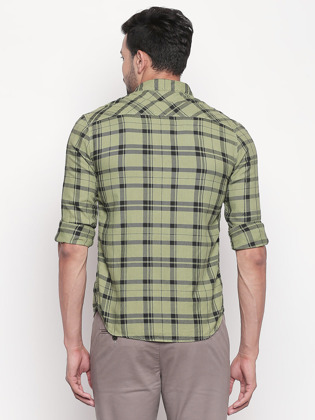 Spykar Men Olive Checked Slim Fit Casual Shirt