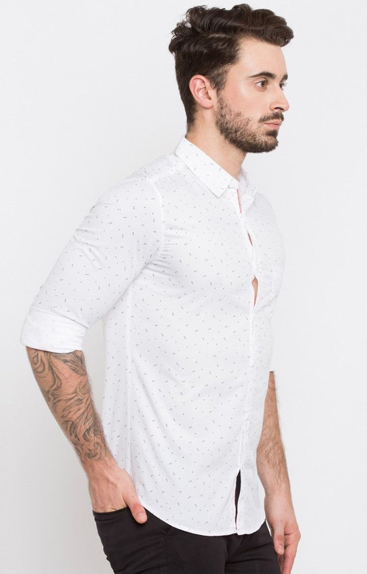 Spykar Men'S White Cotton Printed Casual Shirts