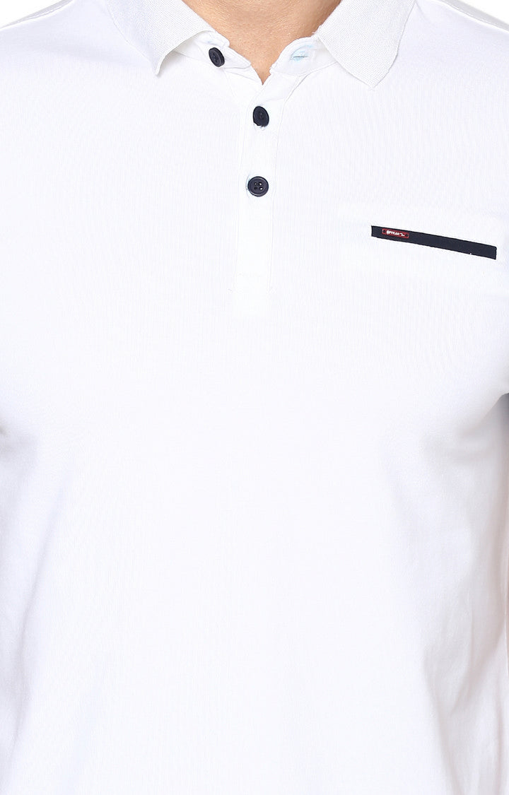 Spykar White Solid Slim Fit Polo T-Shirt