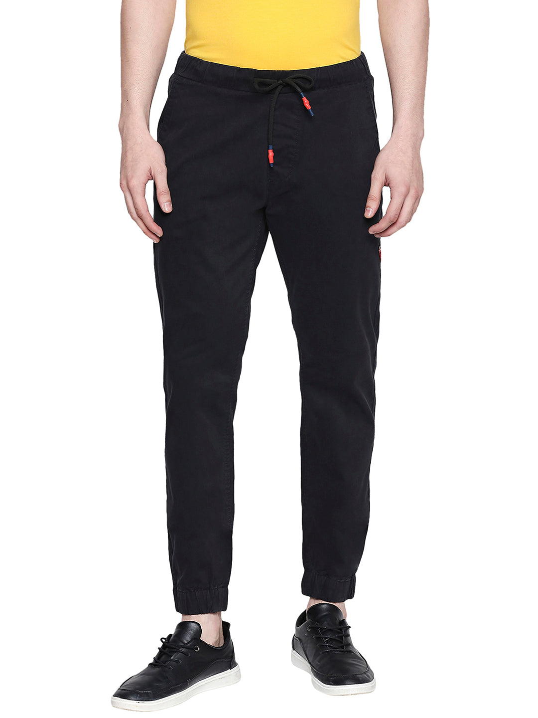 Spykar Men Black Cotton Slim Fit Casual Trousers