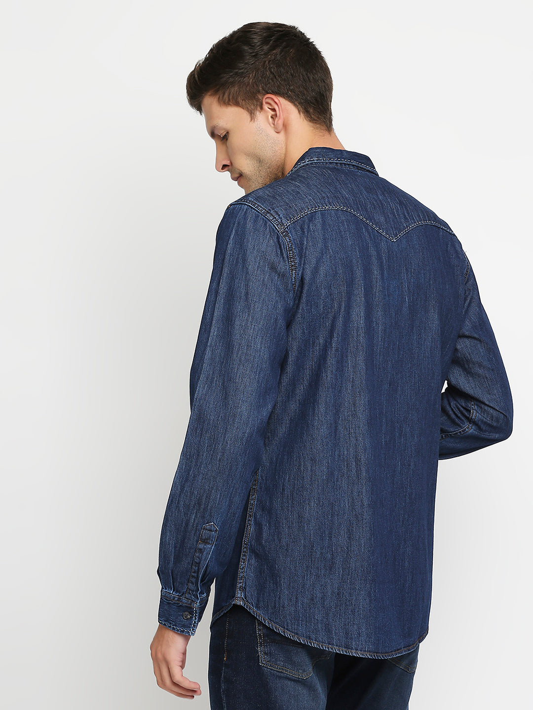 Spykar Men Navy Slim Fit Full Sleeve Denim Shirt