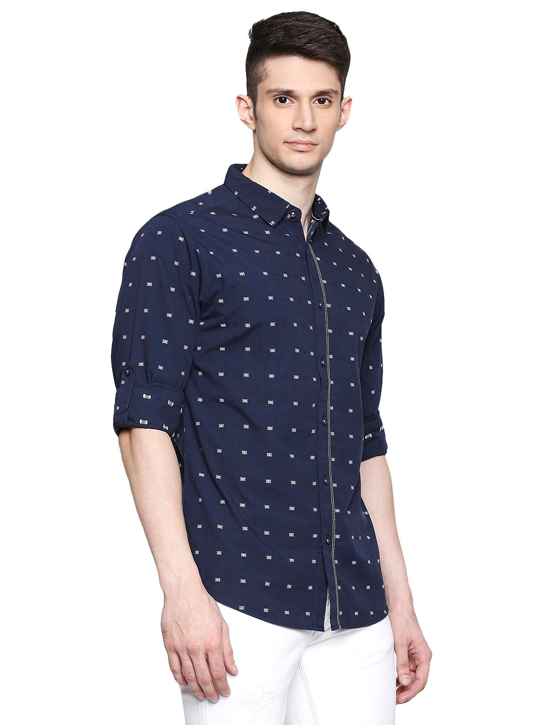 Spykar Men Blue Cotton Slim Fit Shirt