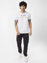 Spykar Men Ash Melange Blended Slim Fit Half Sleeve Round Neck Printed Tshirt