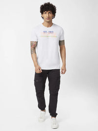 Spykar Men Ash Melange Blended Slim Fit Half Sleeve Round Neck Printed Tshirt