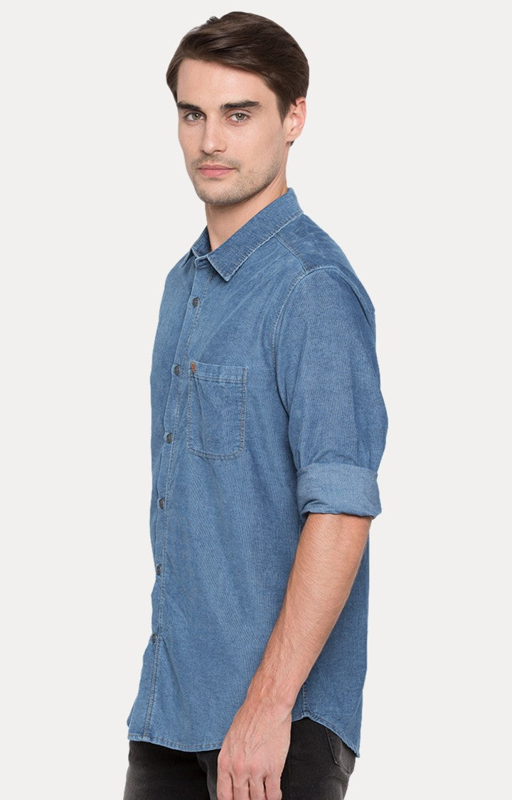 Spykar Men'S Blue Cotton Solid Casual Shirts