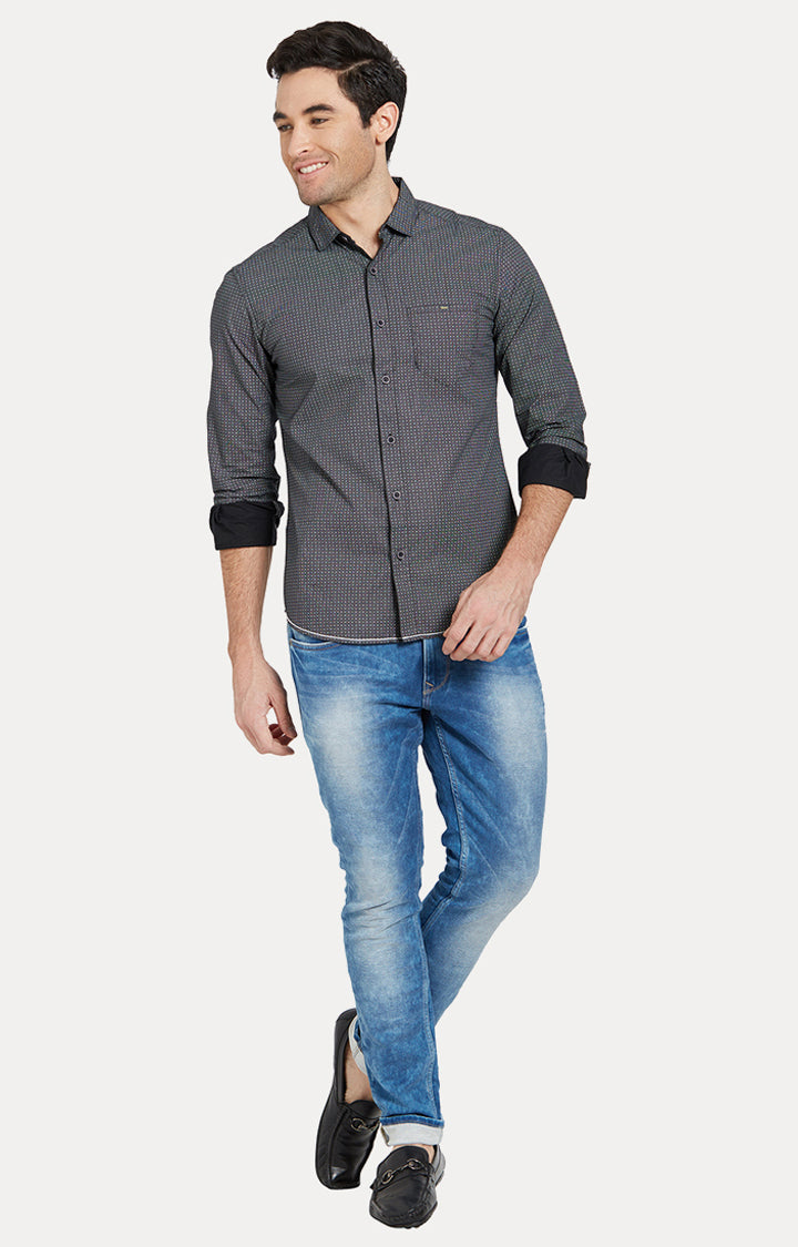 Spykar Men Grey Printed Slim Fit Casual Shirt