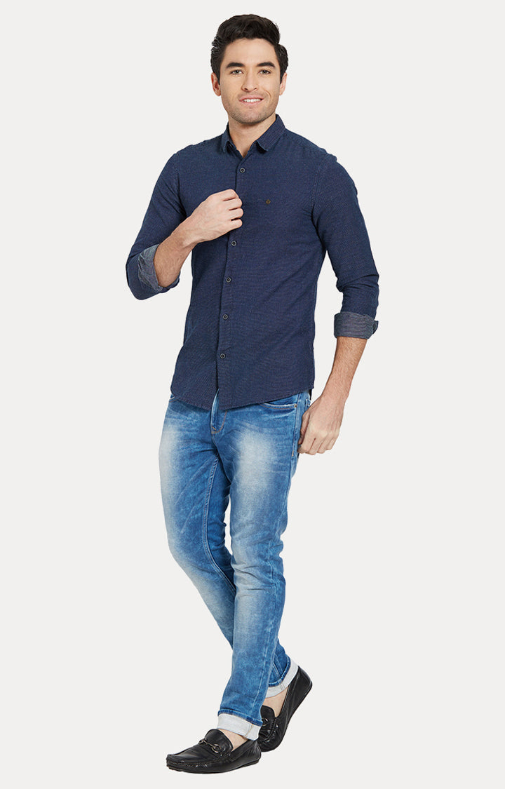 Spykar Men Blue Solid Slim Fit Casual Shirt