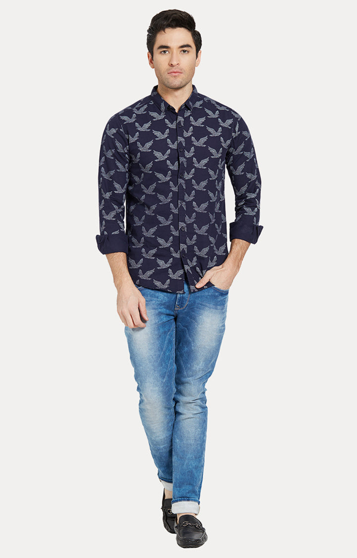 Spykar Men Blue Printed Slim Fit Casual Shirt