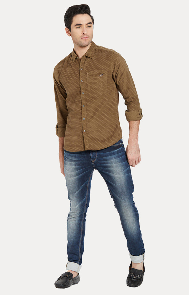 Spykar Men Olive Printed Slim Fit Casual Shirt